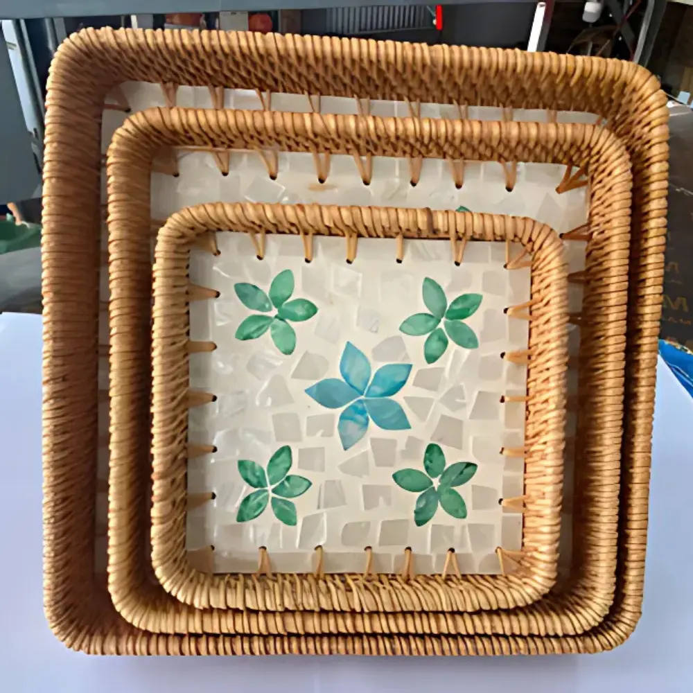 Handwoven Rattan Tray Mosaic Design Decorative Tray Furniture Wholesale Bamboo Serving Tray Set OEM ODM Made In Vietnam 3
