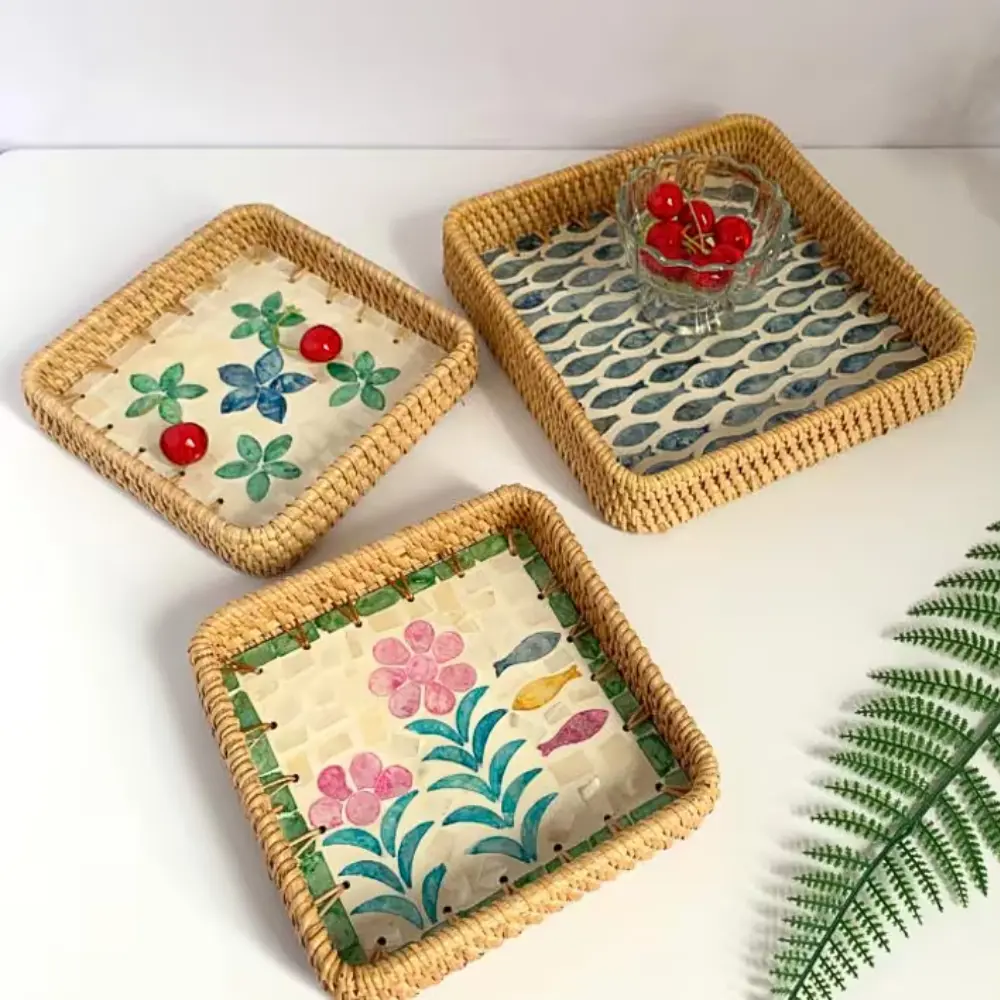 Handwoven Rattan Tray Mosaic Design Decorative Tray Furniture Wholesale Bamboo Serving Tray Set OEM ODM Made In Vietnam 6