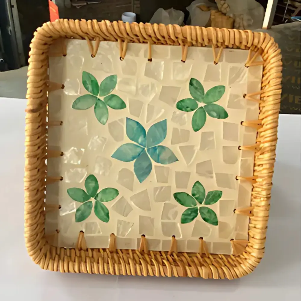 Handwoven Rattan Tray Mosaic Design Decorative Tray Furniture Wholesale Bamboo Serving Tray Set OEM ODM Made In Vietnam 2