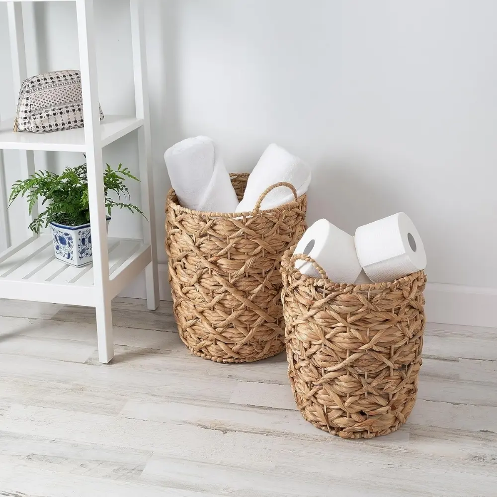 Handwoven Water Hyacinth Basket with Strong Handles Durable Ideal for Planter Cover Flower Arrangement Storage for Clothes 3