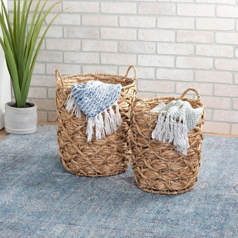 Handwoven Water Hyacinth Basket with Strong Handles Durable Ideal for Planter Cover Flower Arrangement Storage for Clothes 4