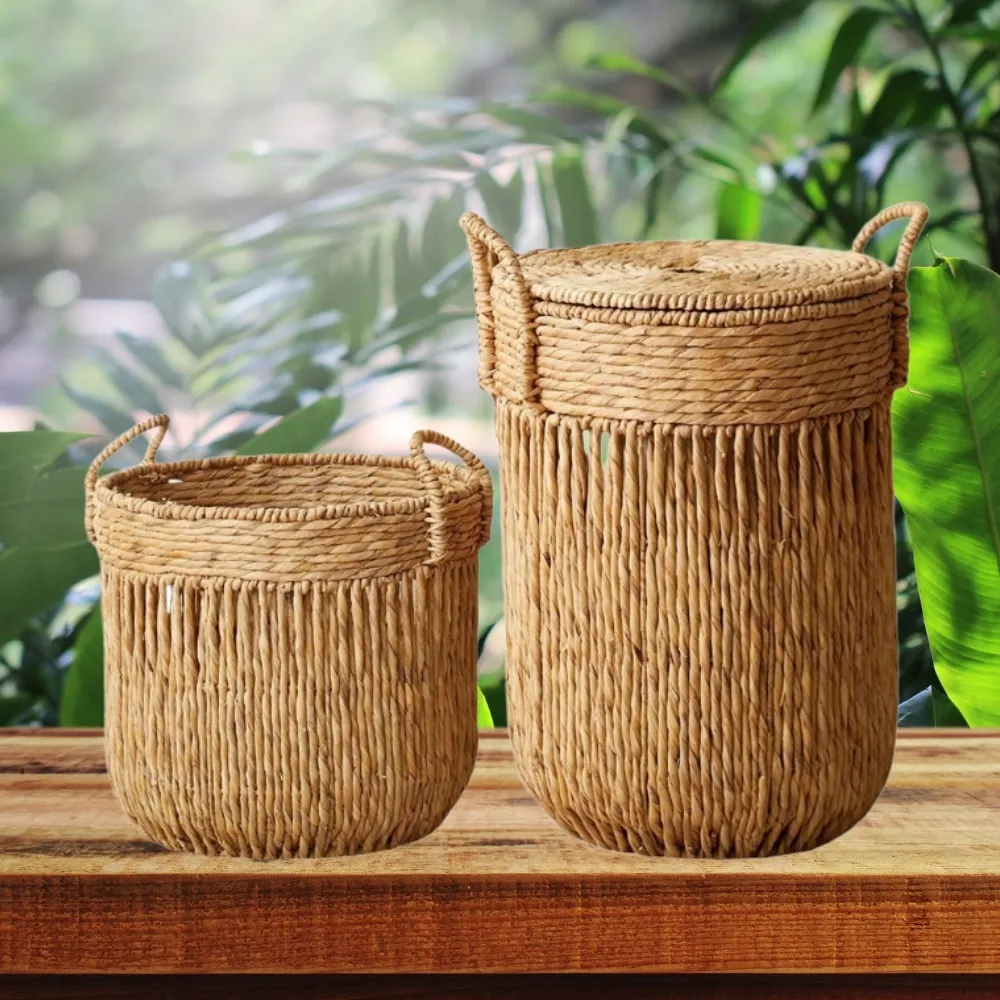 Handwoven Water Hyacinth Storage Baskets Wholesale Eco-Friendly Durable Sustainable Design Indoor Outdoor Use From Vietnam Best Price Bulk  3