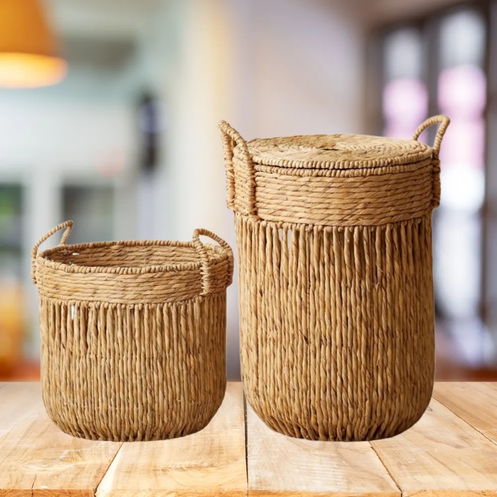 Handwoven Water Hyacinth Storage Baskets Wholesale Eco-Friendly Durable Sustainable Design Indoor Outdoor Use From Vietnam Best Price Bulk  4