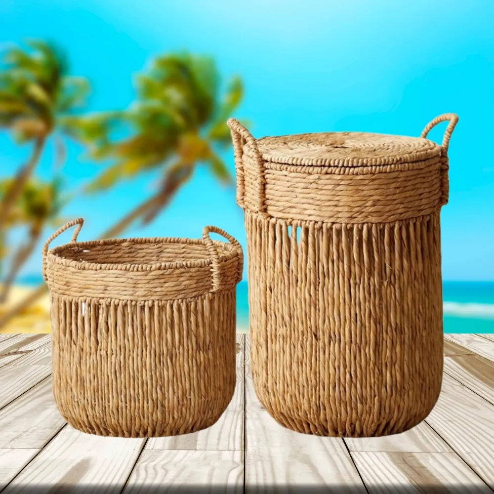 Handwoven Water Hyacinth Storage Baskets Wholesale Eco-Friendly Durable Sustainable Design Indoor Outdoor Use From Vietnam Best Price Bulk  8