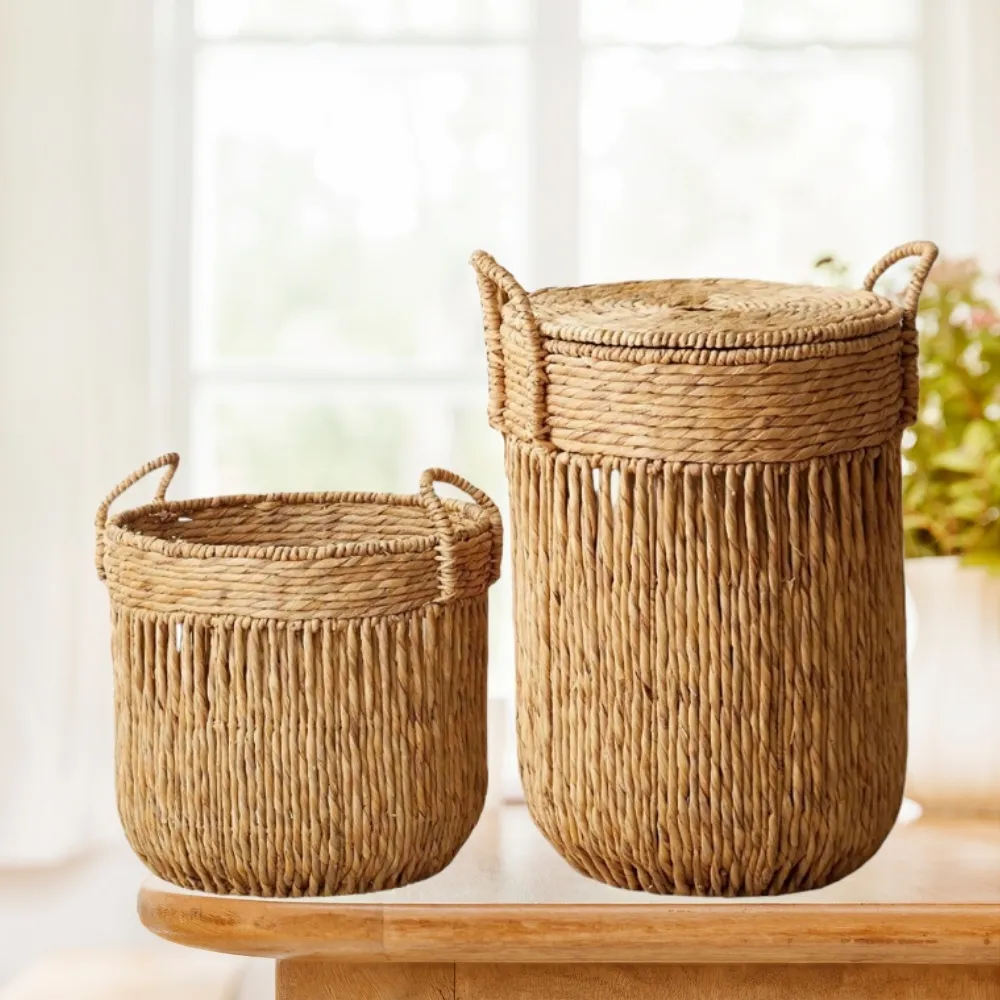 Handwoven Water Hyacinth Storage Baskets Wholesale Eco-Friendly Durable Sustainable Design Indoor Outdoor Use From Vietnam Best Price Bulk  6