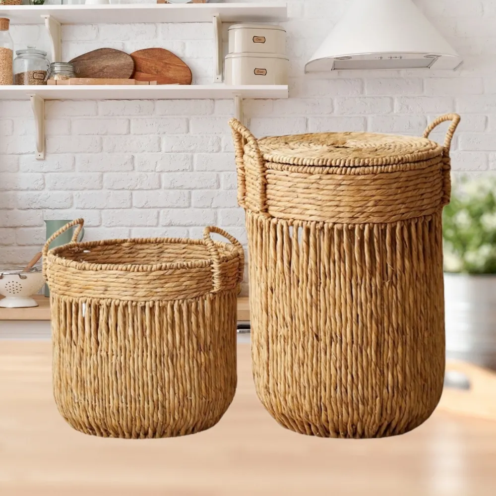 Handwoven Water Hyacinth Storage Baskets Wholesale Eco-Friendly Durable Sustainable Design Indoor Outdoor Use From Vietnam Best Price Bulk  5