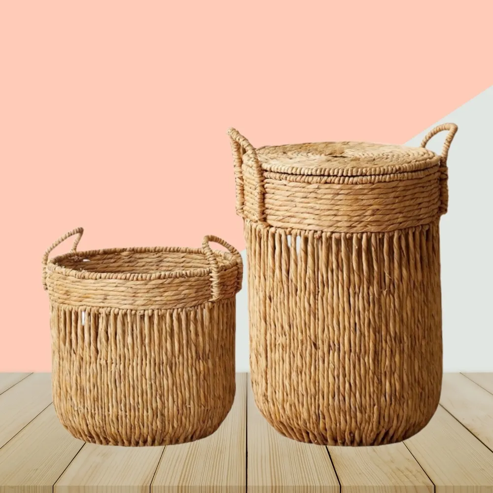 Handwoven Water Hyacinth Storage Baskets Wholesale Eco-Friendly Durable Sustainable Design Indoor Outdoor Use From Vietnam Best Price Bulk  7