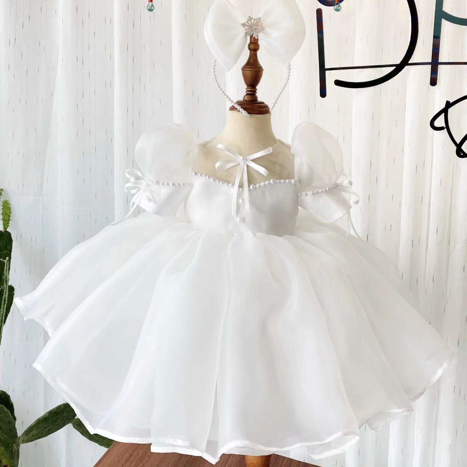 High Quality Nhung Nguyen Princess Short Chiffon Party Dress Girls 12 Years Old Kids Autumn Tulle Flower Ball Gown Pearls Prom 4
