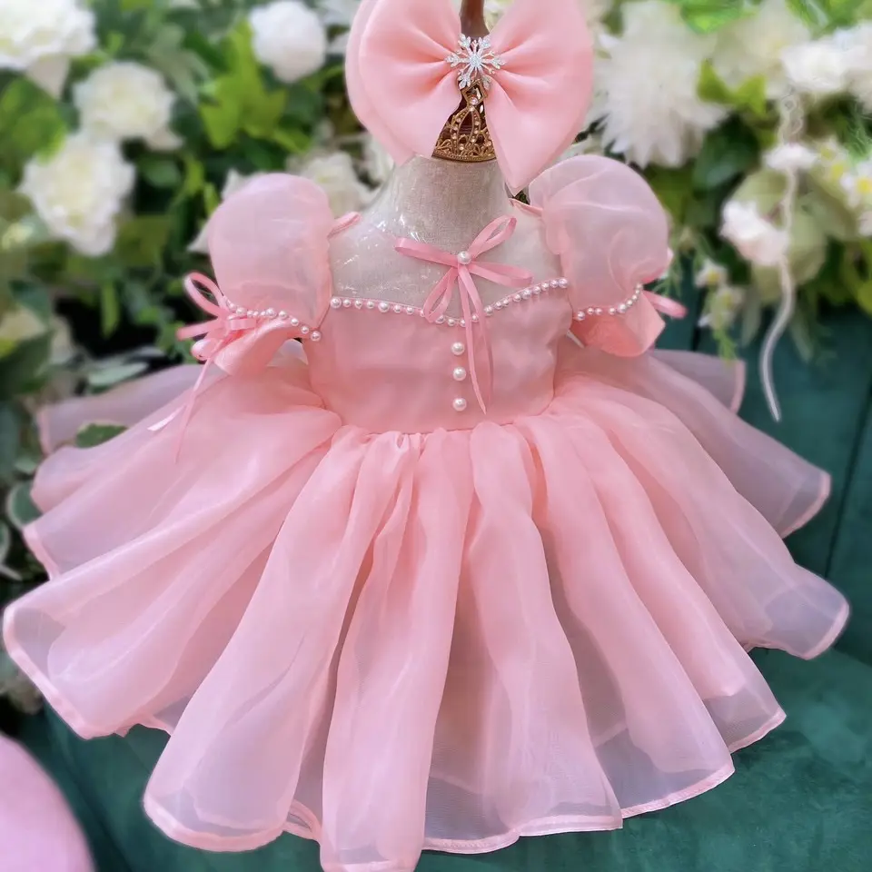 High Quality Nhung Nguyen Princess Short Chiffon Party Dress Girls 12 Years Old Kids Autumn Tulle Flower Ball Gown Pearls Prom 6