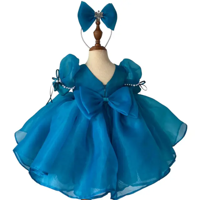 High Quality Nhung Nguyen Princess Short Chiffon Party Dress Girls 12 Years Old Kids Autumn Tulle Flower Ball Gown Pearls Prom 2