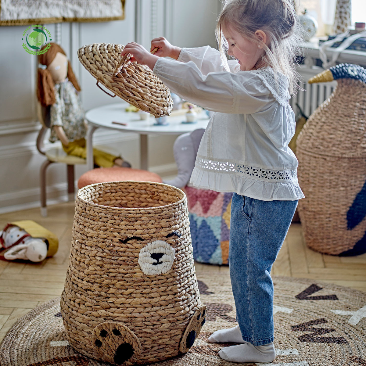 Large bear basket holds all toys, Home accessories Natural materials that are safe for health and aesthetically pleasing 3