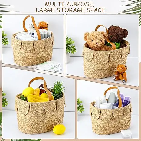 Large Round Water Hyacinth Basket with Hand-woven Handles a Stylish Practical Storage Solution for Home and Kid Rooms. 4