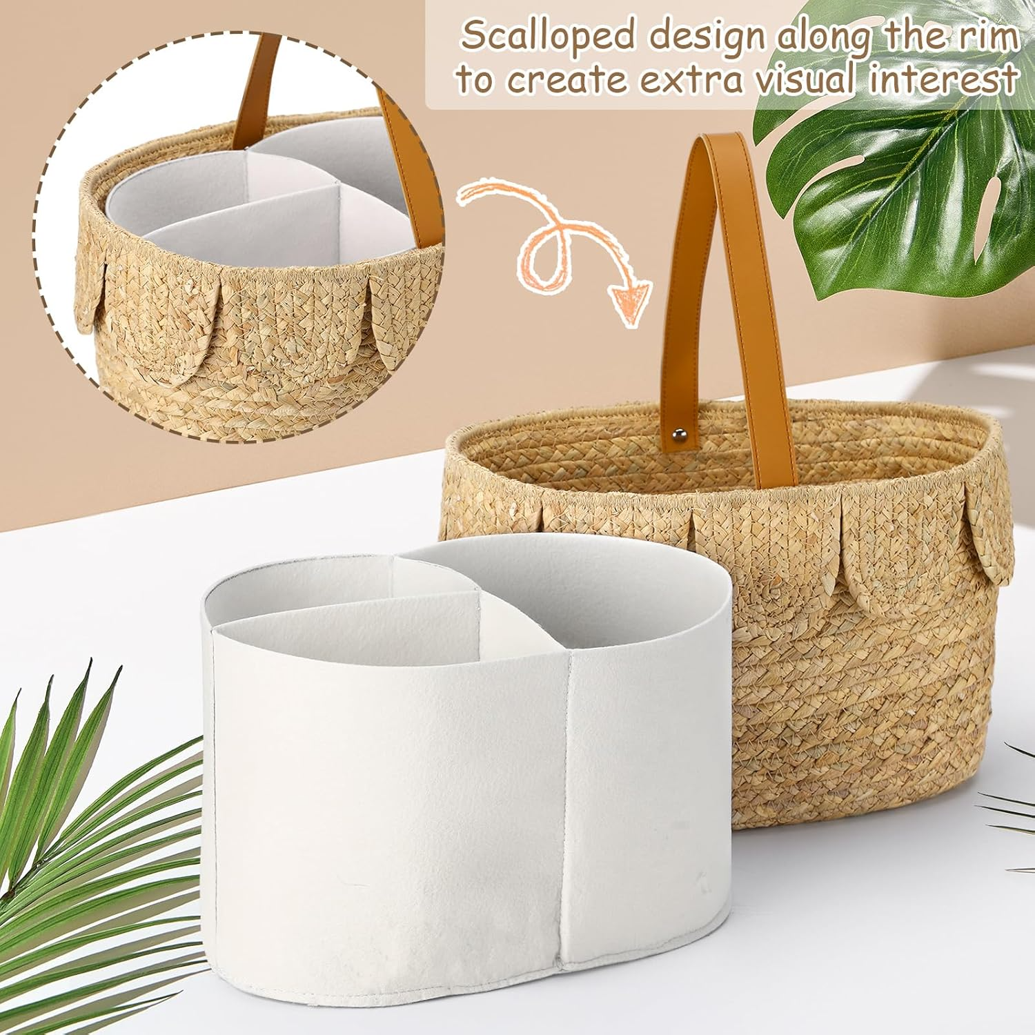 Large Round Water Hyacinth Basket with Hand-woven Handles a Stylish Practical Storage Solution for Home and Kid Rooms. 2