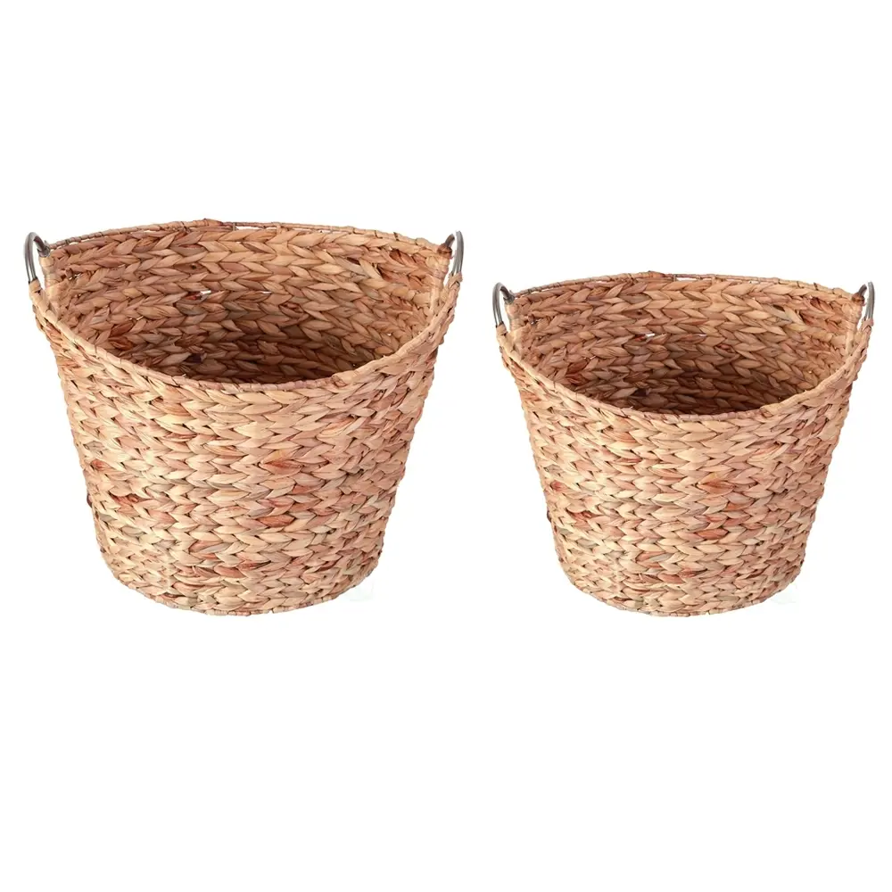 Large Round Water Hyacinth Wicker Laundry Basket with Sturdy Metal Handles Stylish Storage Solution for Home Organization 4