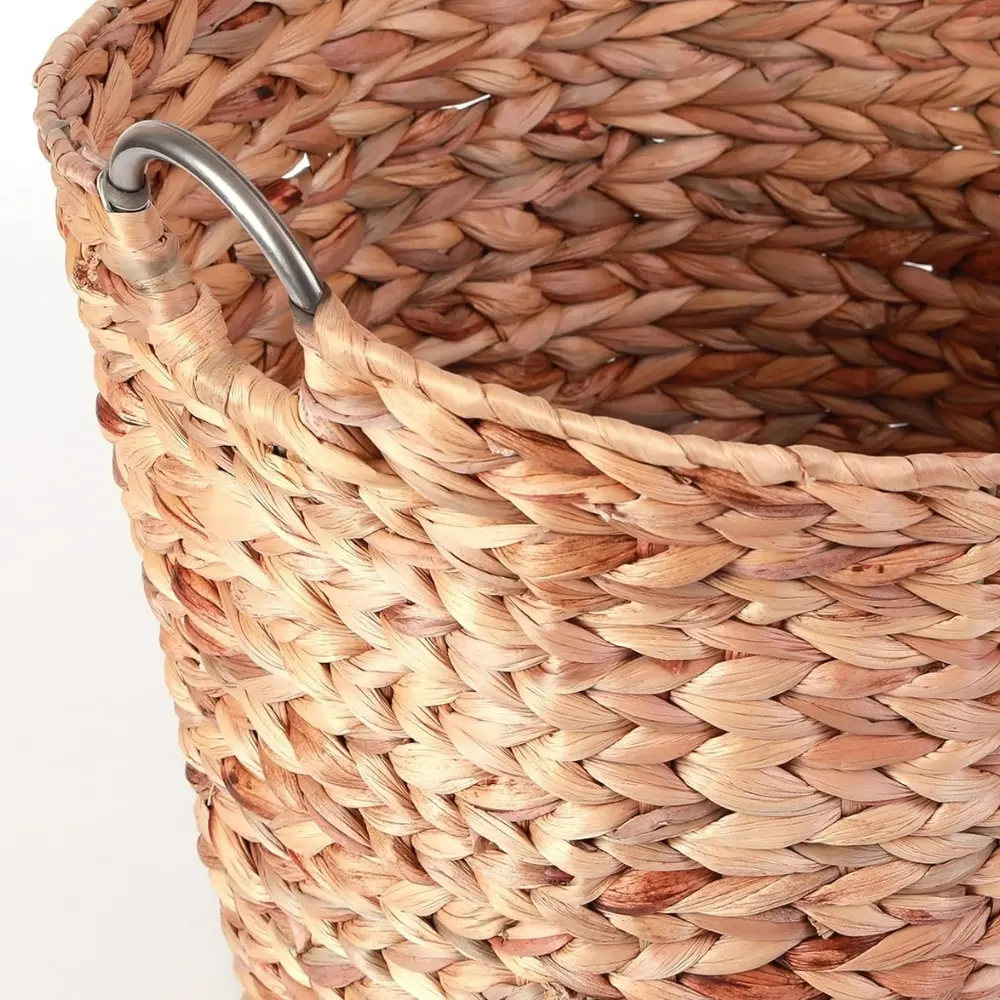 Large Round Water Hyacinth Wicker Laundry Basket with Sturdy Metal Handles Stylish Storage Solution for Home Organization 5