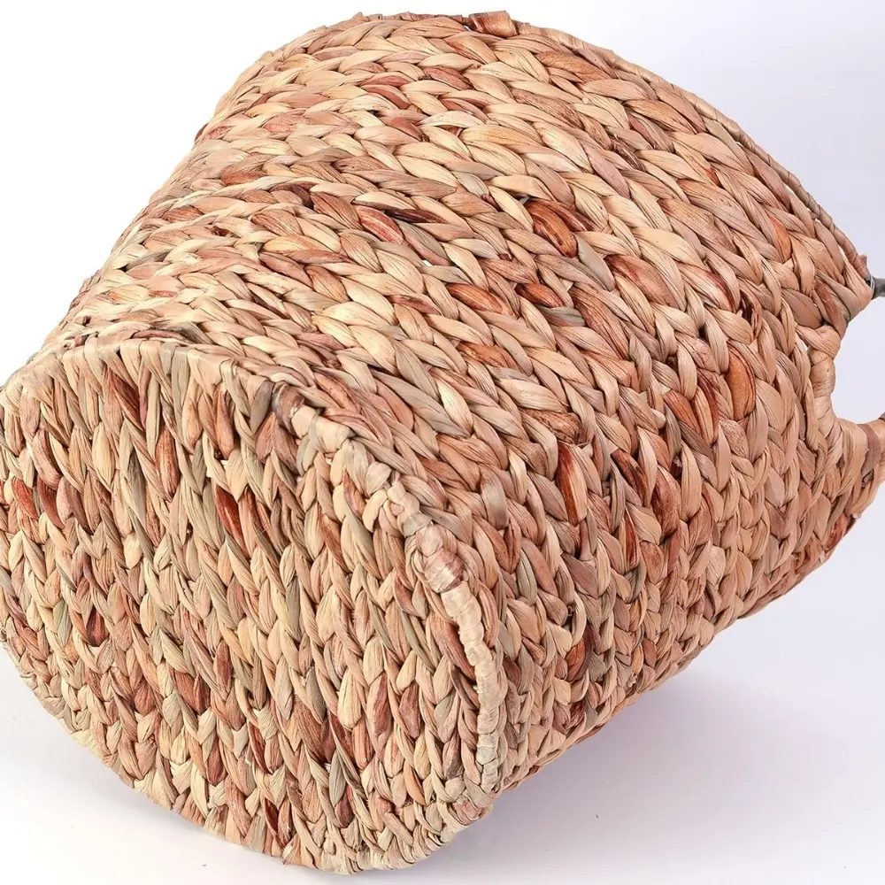 Large Round Water Hyacinth Wicker Laundry Basket with Sturdy Metal Handles Stylish Storage Solution for Home Organization 3
