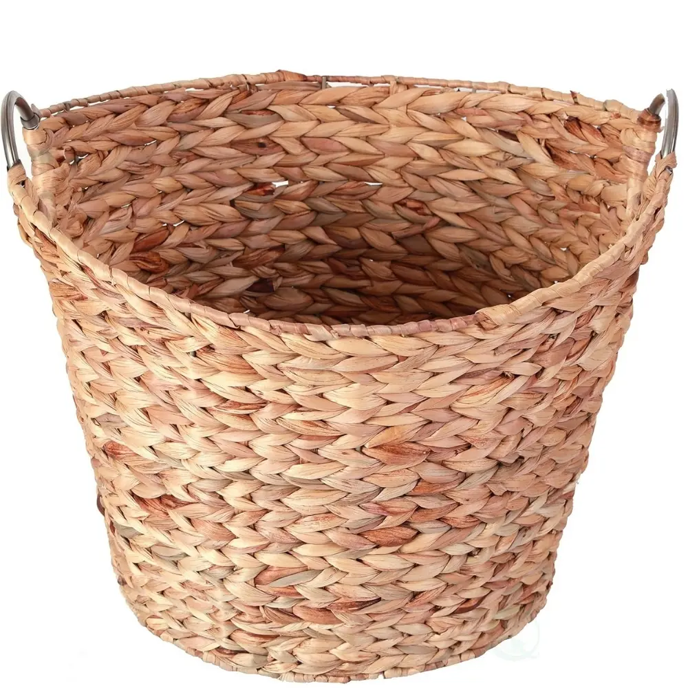 Large Round Water Hyacinth Wicker Laundry Basket with Sturdy Metal Handles Stylish Storage Solution for Home Organization 2