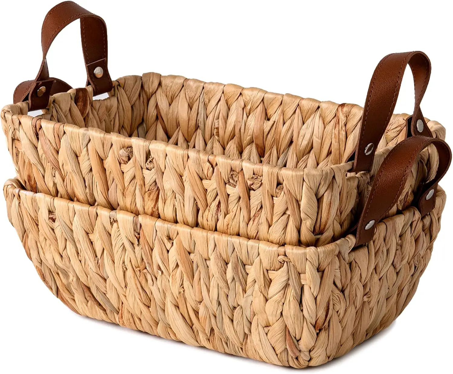 Leather handle basket, Storage basket, home organization accessory highly aesthetic, wholesale available. 1