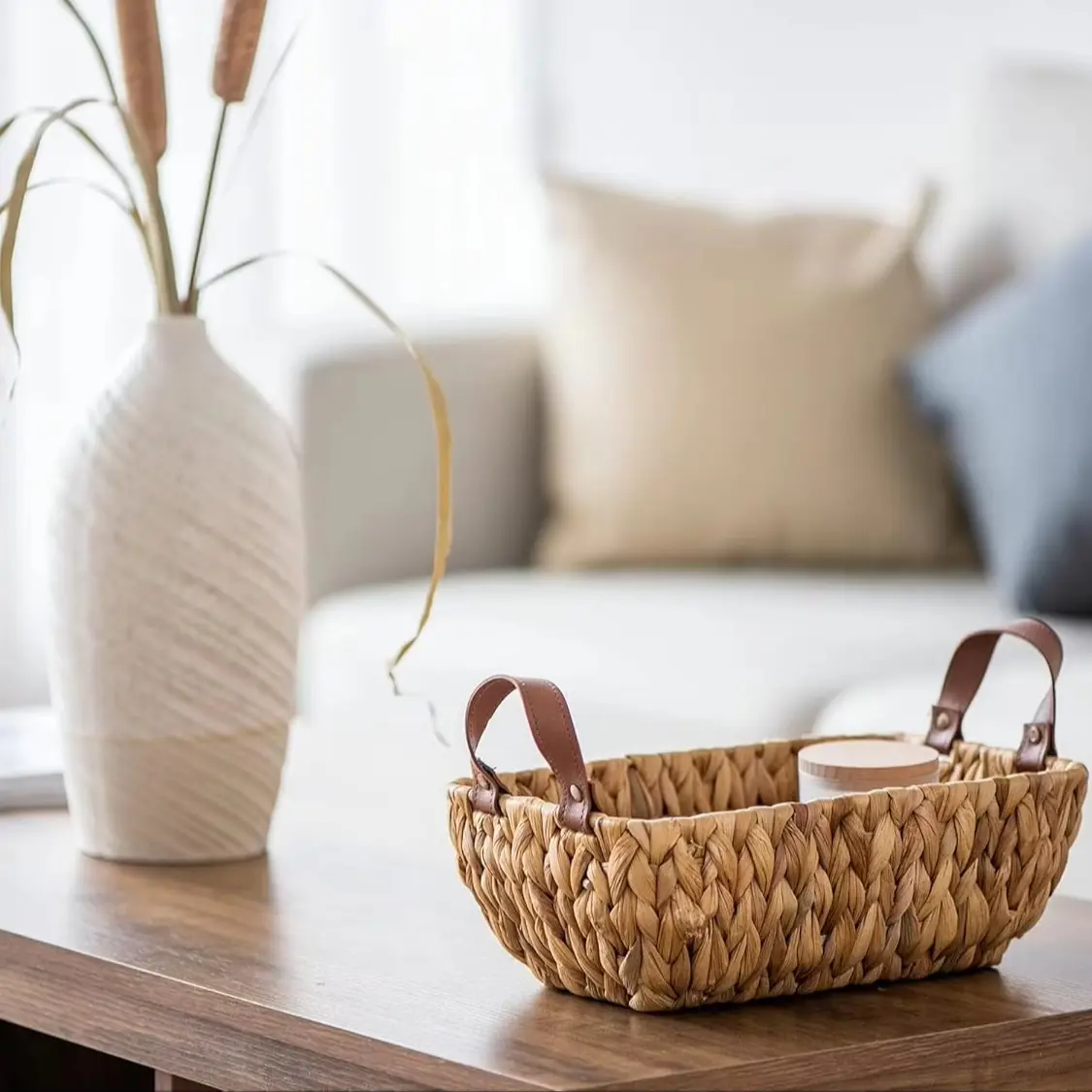Leather handle basket, Storage basket, home organization accessory highly aesthetic, wholesale available. 3