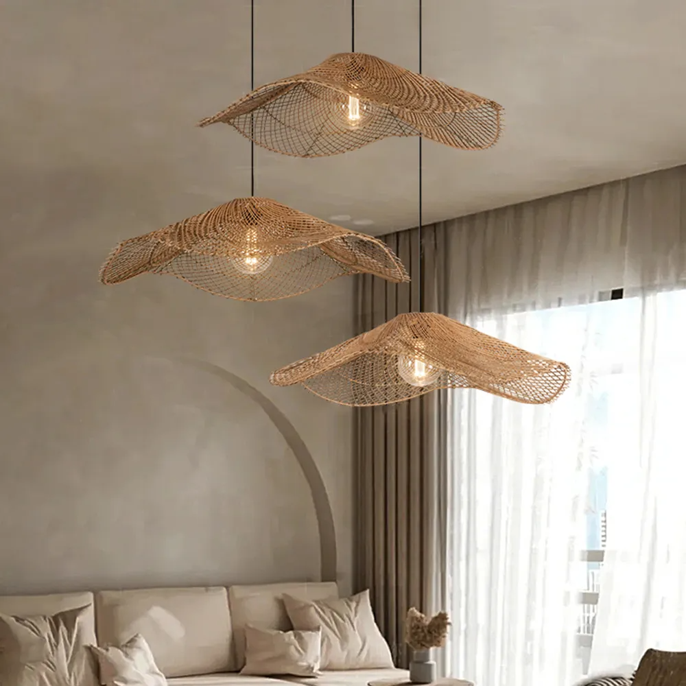 Lotus leaf woven rattan lampshade, Lamps made from handmade materials, home decoration accessories, wholesale. 6
