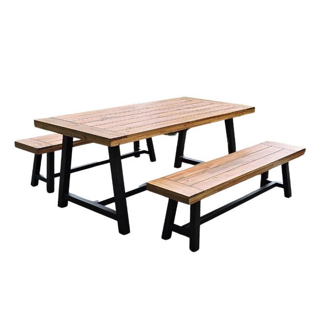 Modern Dining Set With Cover Metal Leg Wooden Top Quality Outdoor Furniture New Design Restaurant Dining Table Set Vietnam 1