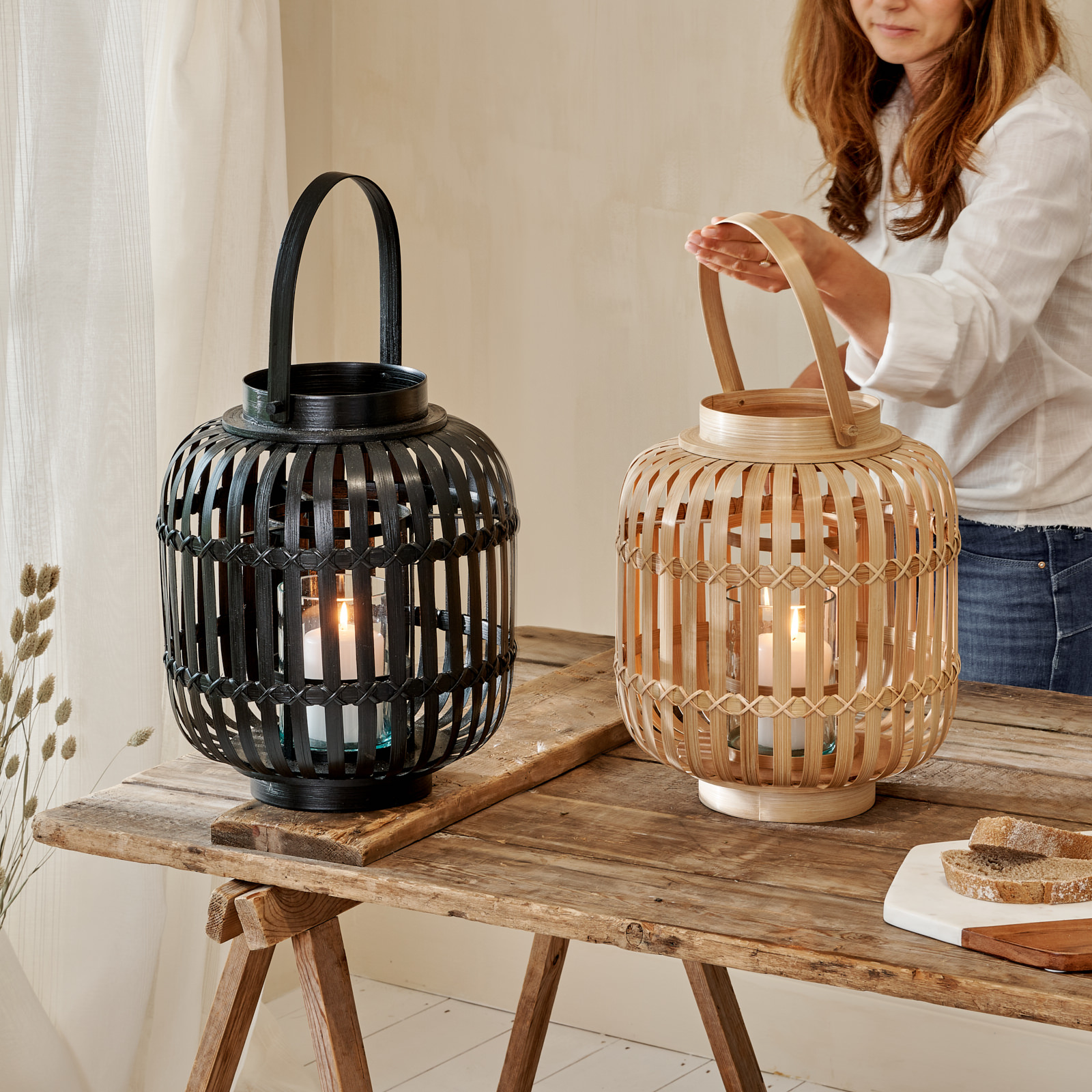 Natural Bamboo Hurricane Lantern, Bamboo lantern, Handmade Bamboo Lamp, Eco-Friendly Home Decor, Wholesale. 4