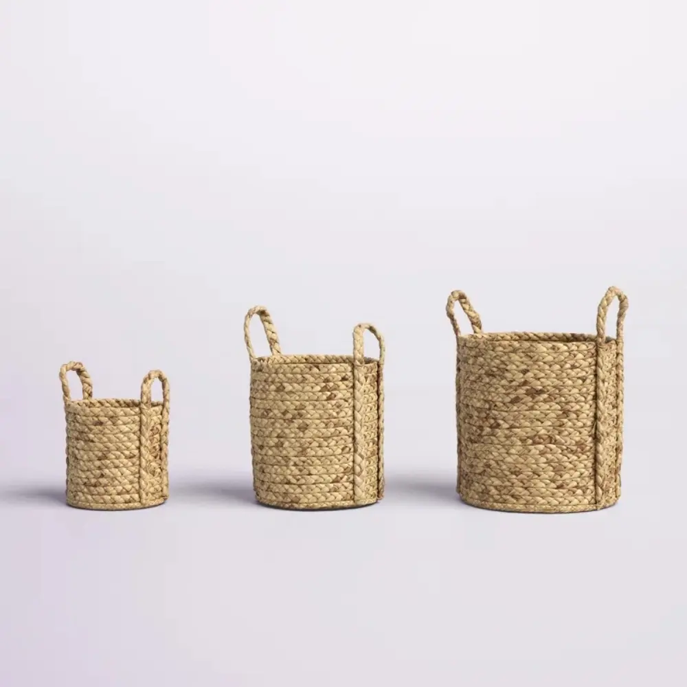 Natural Handwoven Water Hyacinth Clothes Basket Handmade Durable Coastal Design Natural Texture Convenient Handles Stylish Decor 2