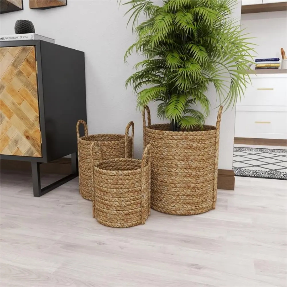 Natural Handwoven Water Hyacinth Clothes Basket Handmade Durable Coastal Design Natural Texture Convenient Handles Stylish Decor 6