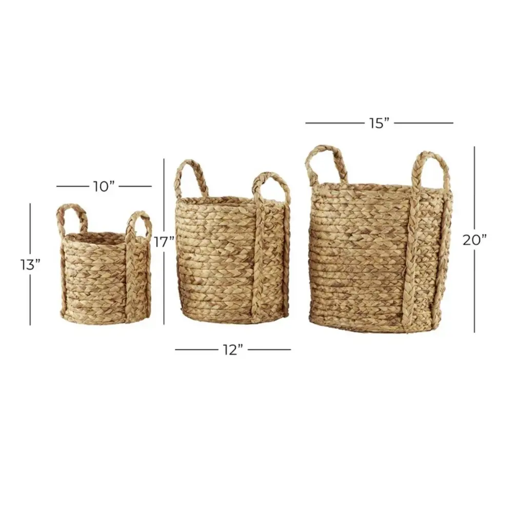 Natural Handwoven Water Hyacinth Clothes Basket Handmade Durable Coastal Design Natural Texture Convenient Handles Stylish Decor 3