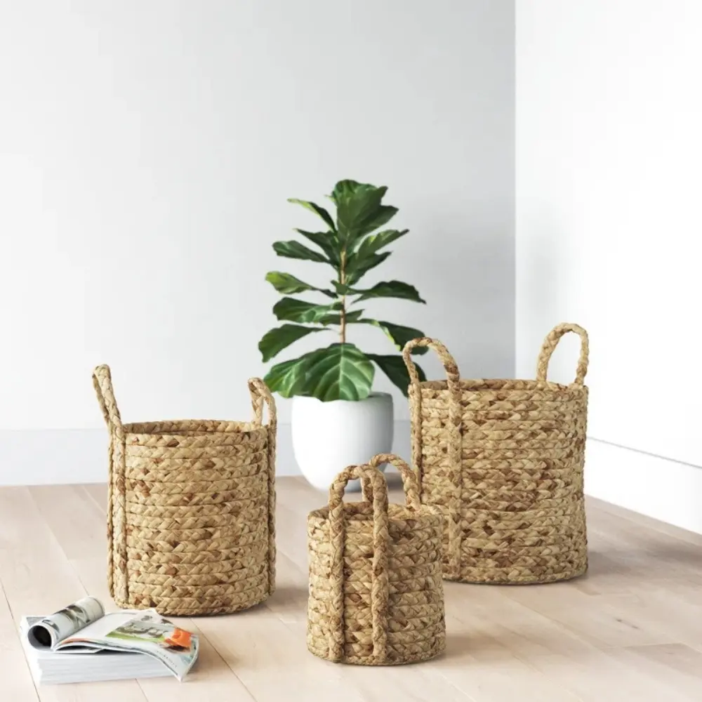 Natural Handwoven Water Hyacinth Clothes Basket Handmade Durable Coastal Design Natural Texture Convenient Handles Stylish Decor 4