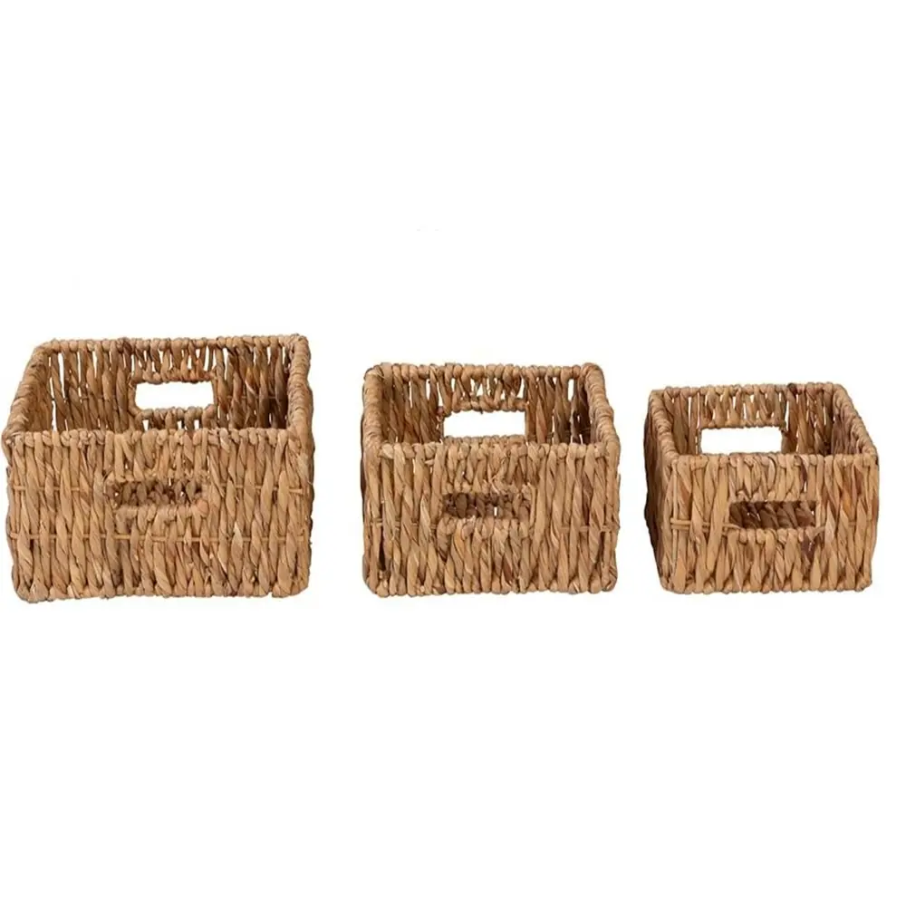 Natural Wicker Square Nested Baskets with Handles Set Of 3 Square Nesting Water Hyacinth Baskets Handles Multifunctional Bulk 3