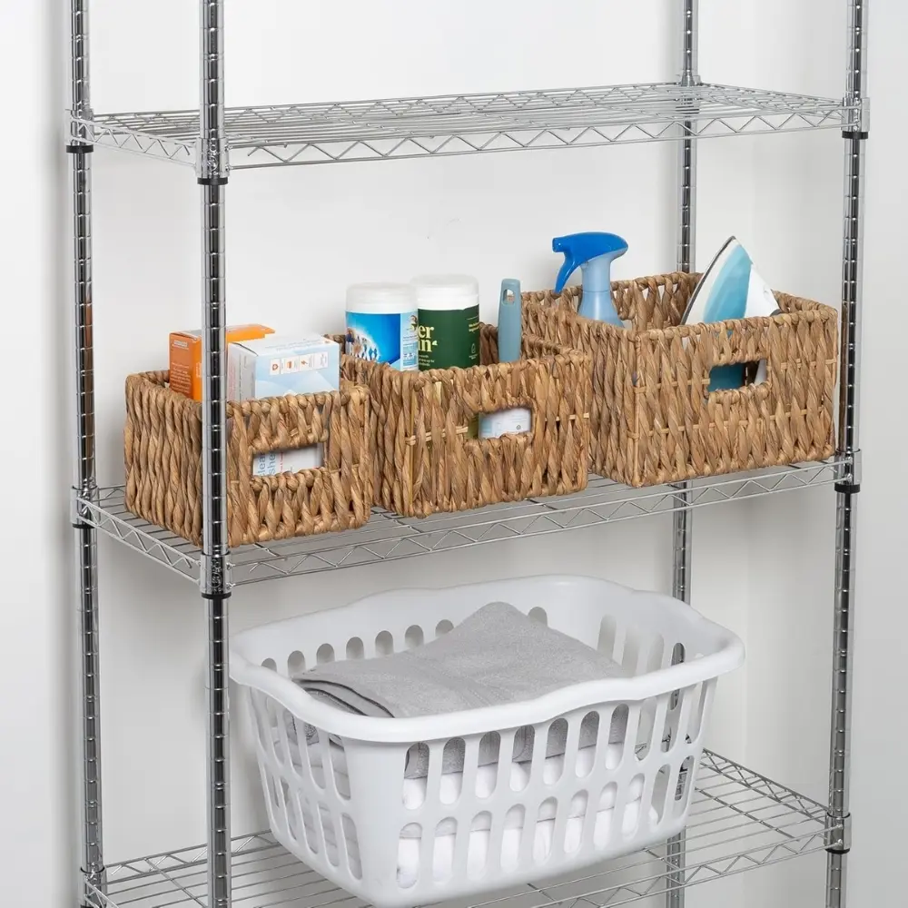 Natural Wicker Square Nested Baskets with Handles Set Of 3 Square Nesting Water Hyacinth Baskets Handles Multifunctional Bulk 5