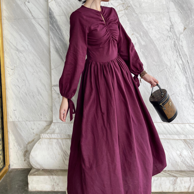 Competitive Price Casual New Sexy Puff Sleeve Long A-line Dresses  Cotton Linen Dresses Women Elegant OEM ODM  Made In Vietnam Manufacturer 6
