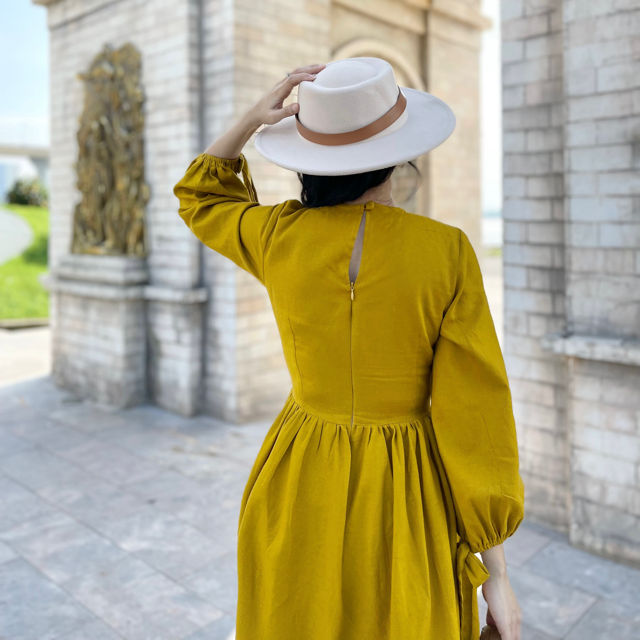 Competitive Price Casual New Sexy Puff Sleeve Long A-line Dresses  Cotton Linen Dresses Women Elegant OEM ODM  Made In Vietnam Manufacturer 5