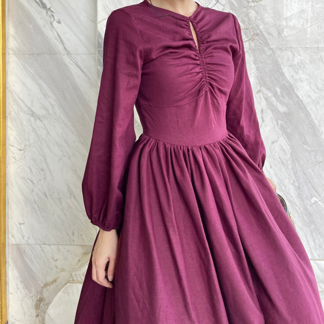 Competitive Price Casual New Sexy Puff Sleeve Long A-line Dresses  Cotton Linen Dresses Women Elegant OEM ODM  Made In Vietnam Manufacturer 3