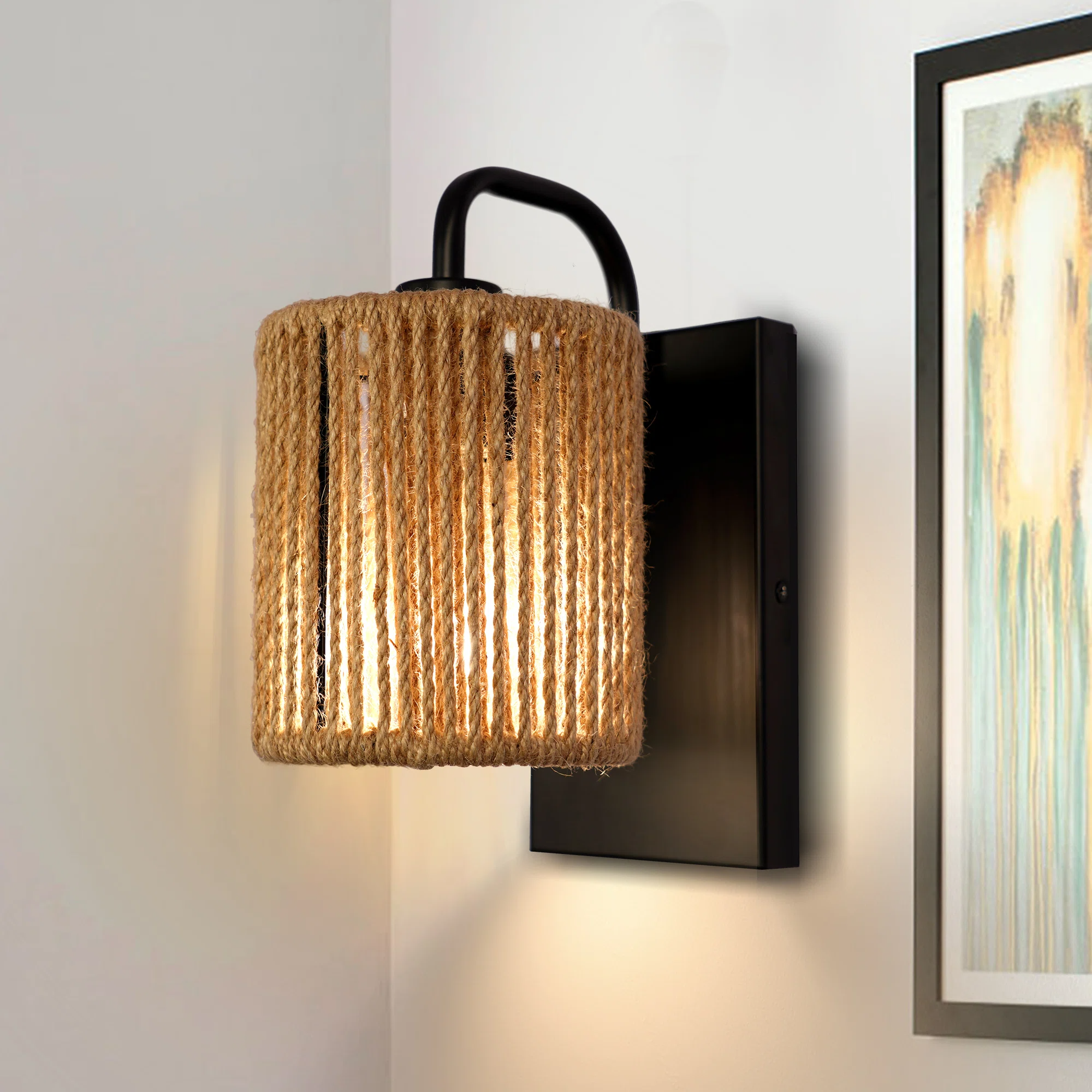 Rattan Indoor Wall Lamp with Hemp Rope Rustic, Lamps made from handmade materials, home decoration accessories, wholesale. 1