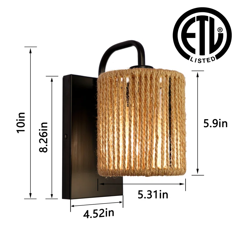 Rattan Indoor Wall Lamp with Hemp Rope Rustic, Lamps made from handmade materials, home decoration accessories, wholesale. 2
