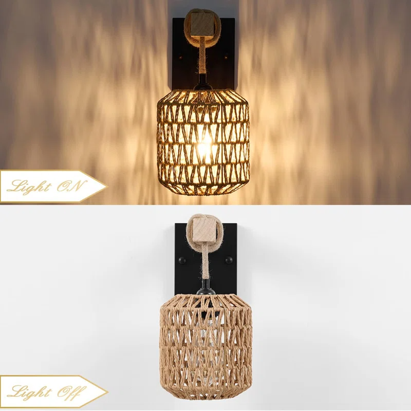 Rattan wall lamp with hanging wire, bamboo handmade, Lamps made from handmade materials, home decoration accessories, wholesale. 3