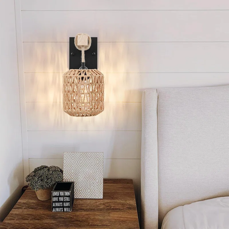 Rattan wall lamp with hanging wire, bamboo handmade, Lamps made from handmade materials, home decoration accessories, wholesale. 4