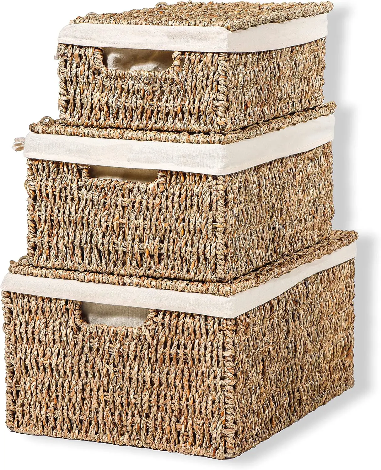 Rectangular Seagrass Basket Set with Lid, home organization accessory highly aesthetic, wholesale available. 1