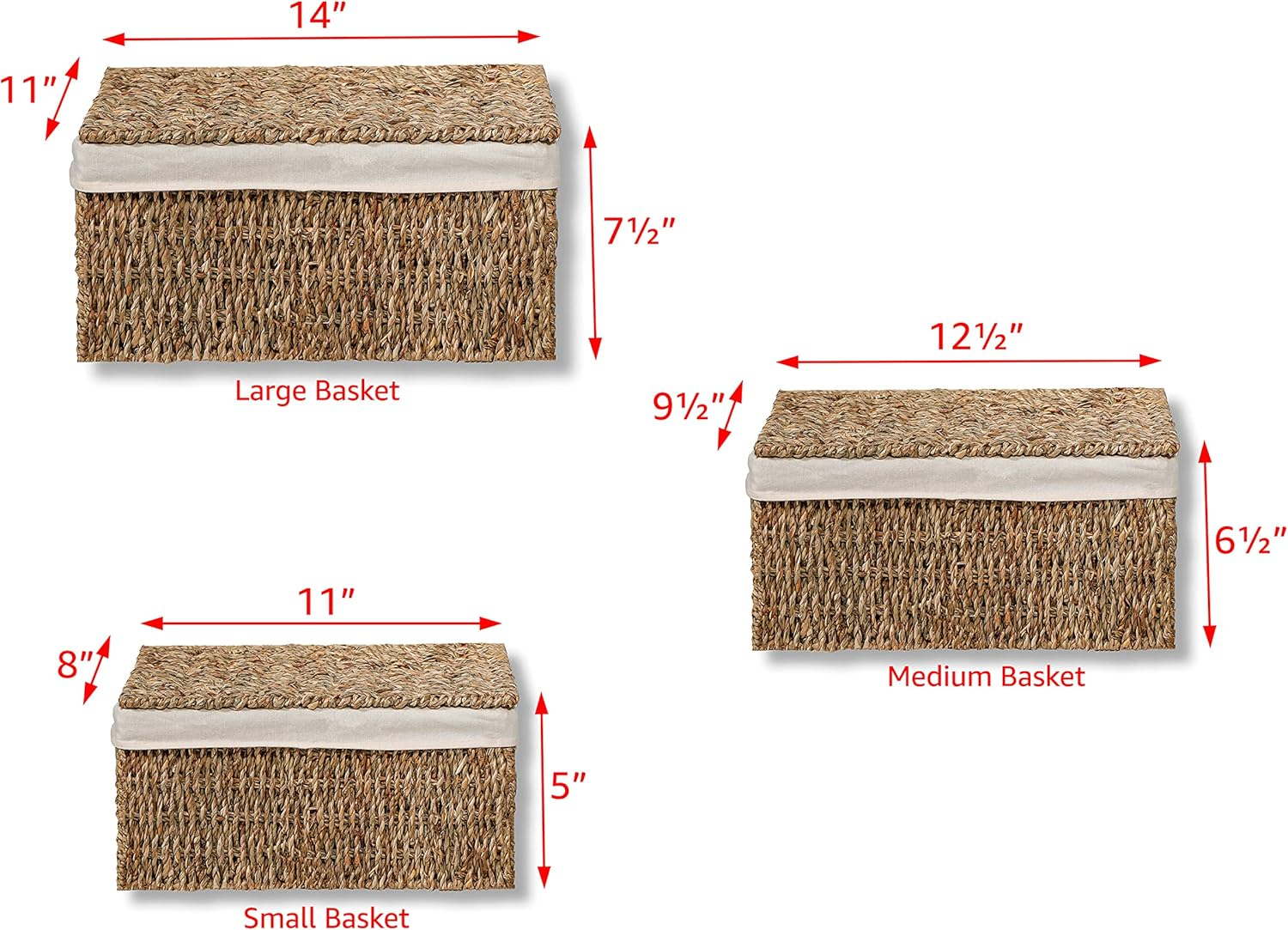Rectangular Seagrass Basket Set with Lid, home organization accessory highly aesthetic, wholesale available. 3