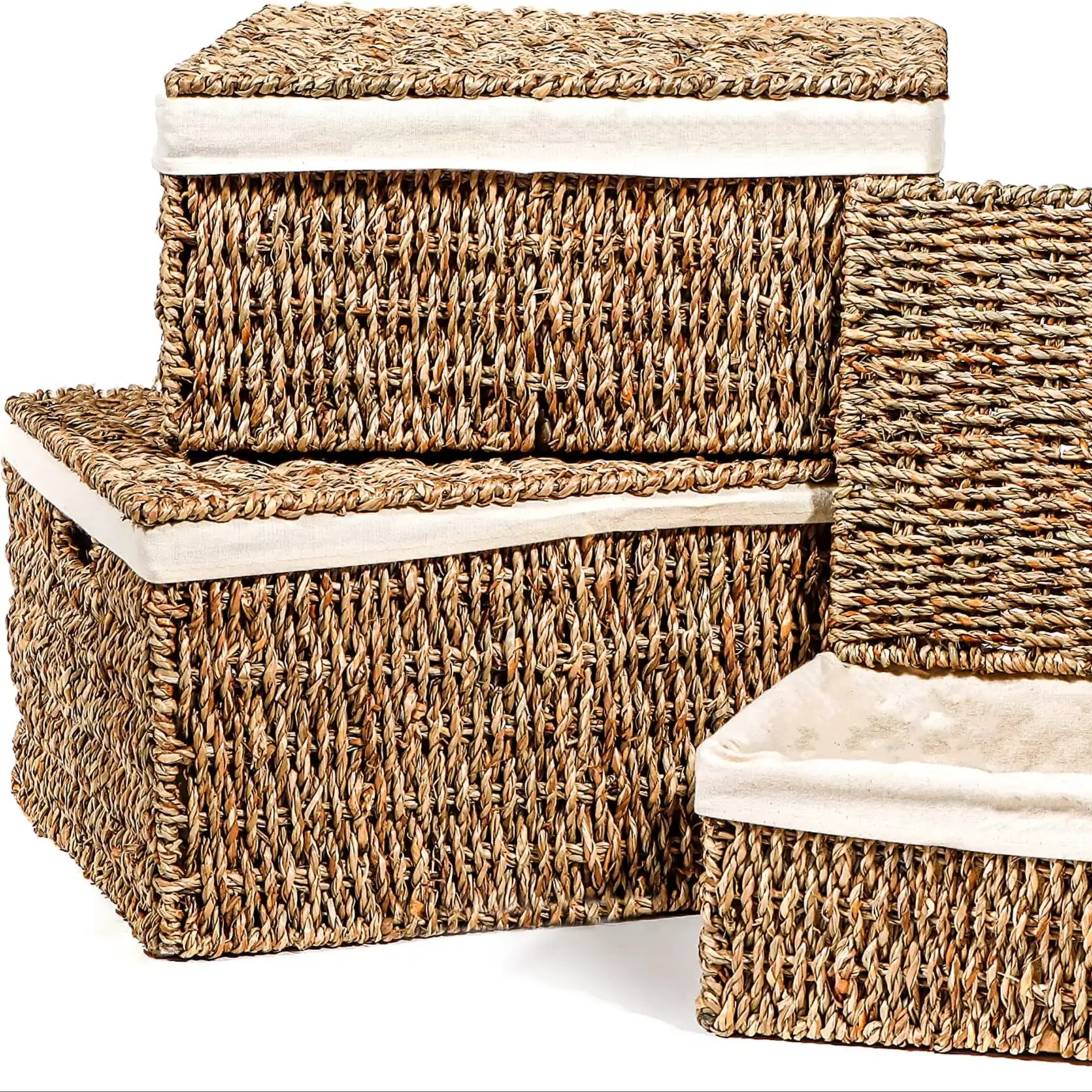 Rectangular Seagrass Basket Set with Lid, home organization accessory highly aesthetic, wholesale available. 2