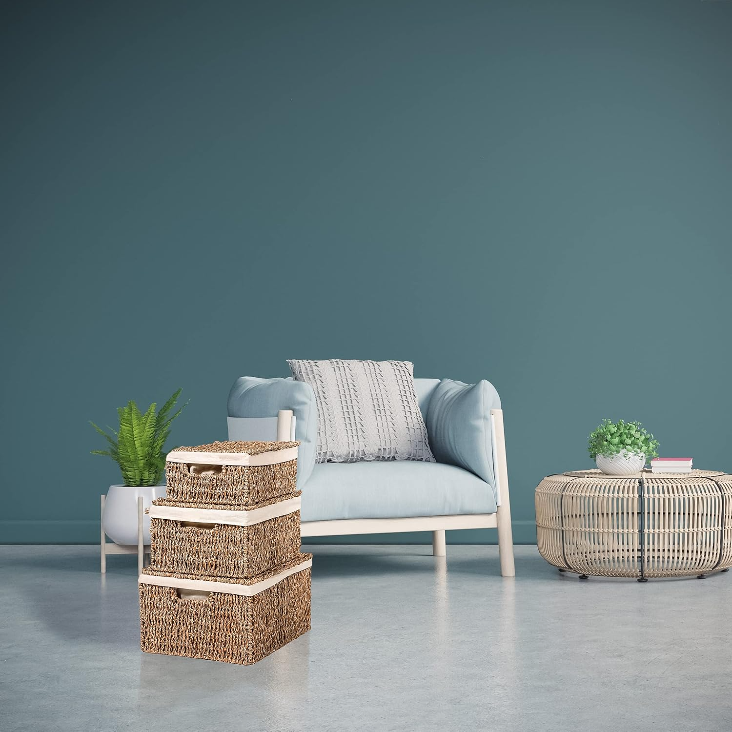 Rectangular Seagrass Basket Set with Lid, home organization accessory highly aesthetic, wholesale available. 5
