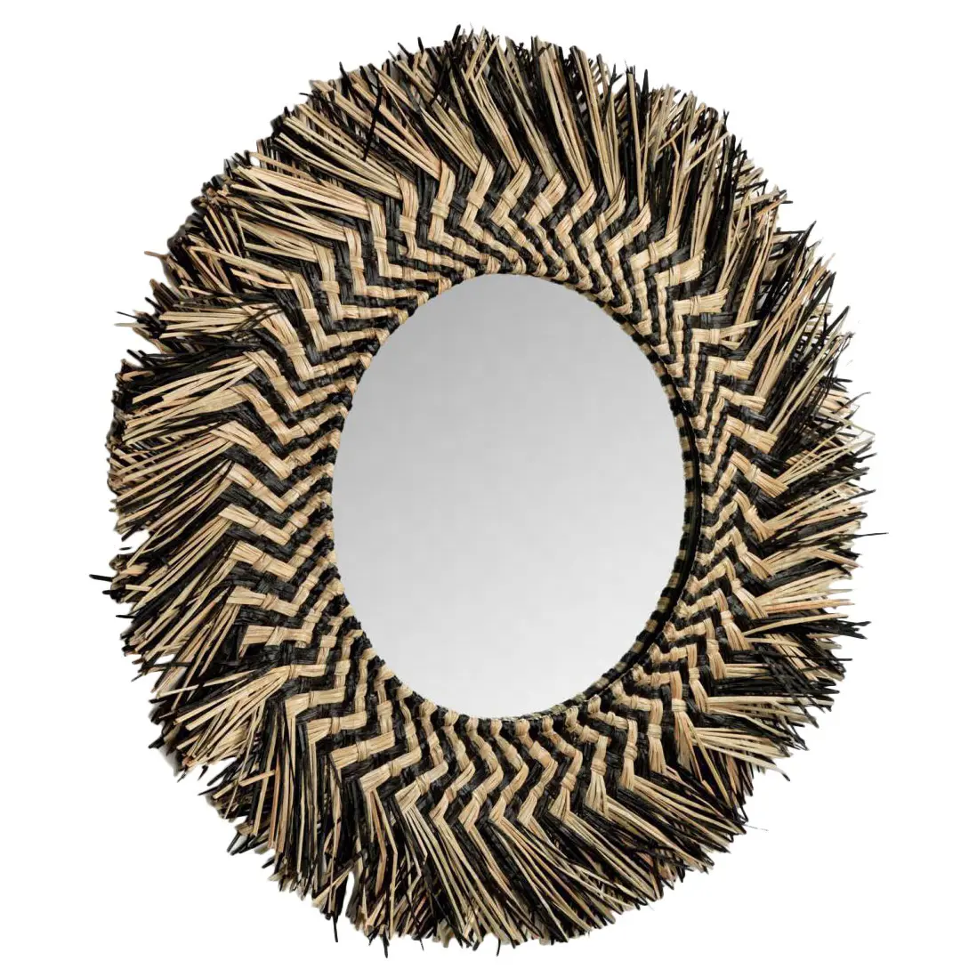 Round mirror made of 2-color woven seagrass, wall hanging, home decor, highly aesthetic home decoration accessories, wholesale. 1
