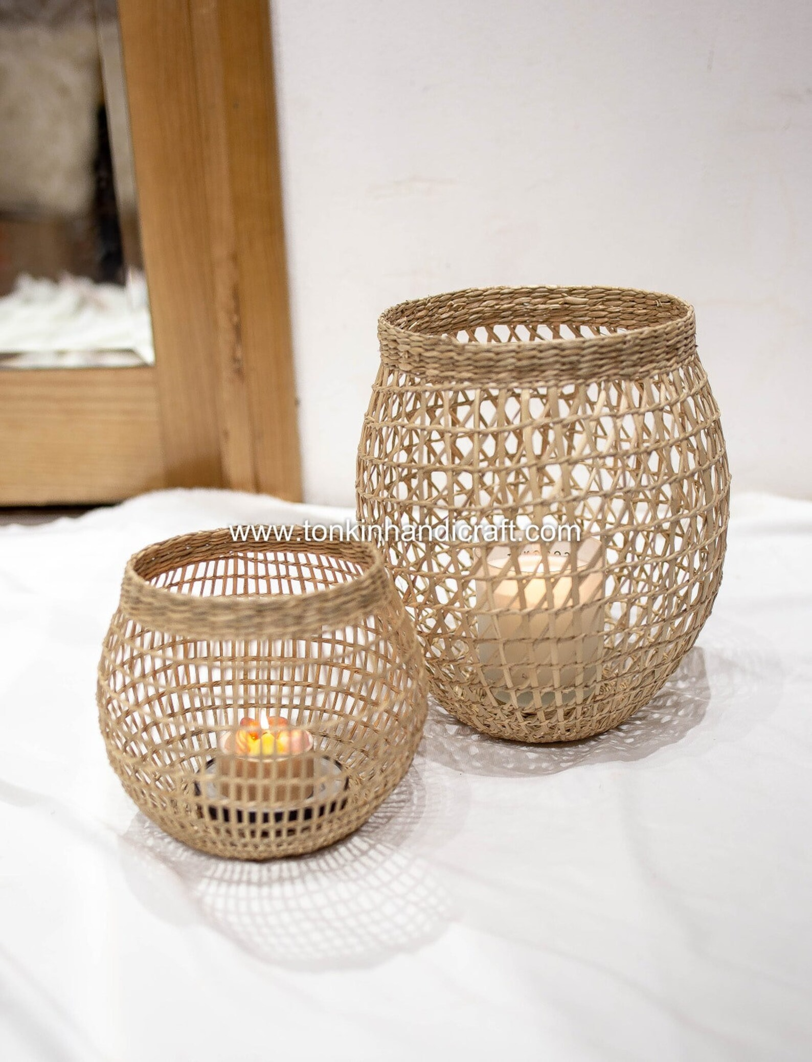 Round Seagrass Lantern for Scented Candles Seagrass Lanterns, Craft Lamps, Home Decor, Eco Friendly Home Decor, Wholesale. 4