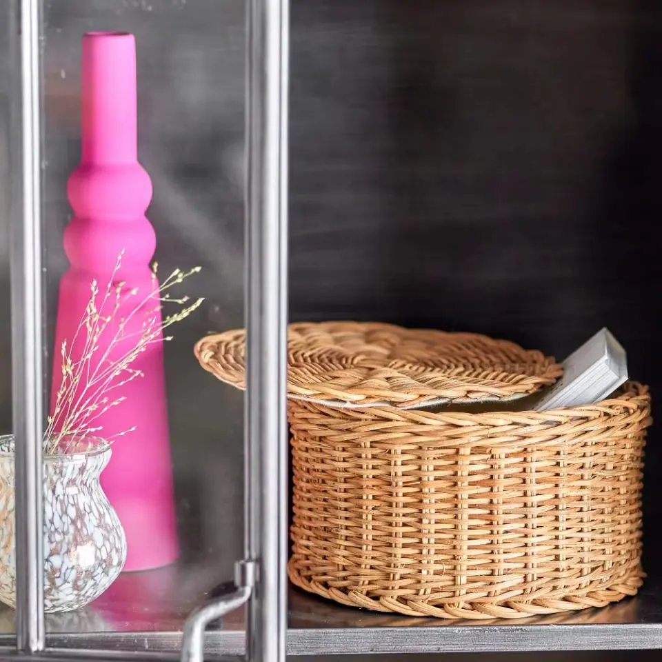 Round storage basket with lid, Multi-purpose storage basket, home organization accessory, highly aesthetic, wholesale available. 3