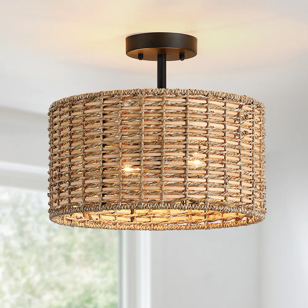 Seagrass and Rattan Semi Flush Mount, Lamps made from handmade materials, home decoration accessories, wholesale. 4