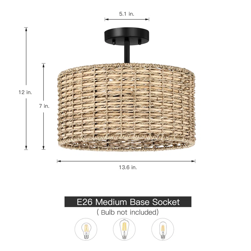 Seagrass and Rattan Semi Flush Mount, Lamps made from handmade materials, home decoration accessories, wholesale. 3