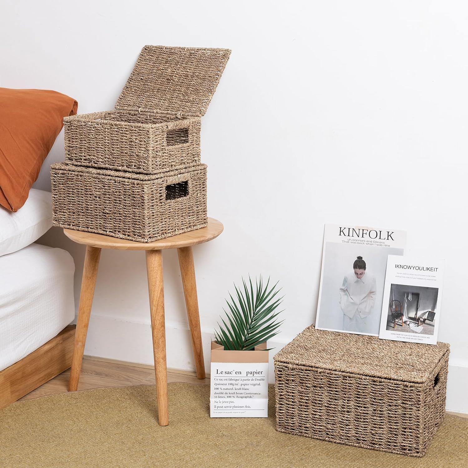 Seagrass basket with lid, Multi-purpose storage basket home organization accessory highly aesthetic wholesale available 6