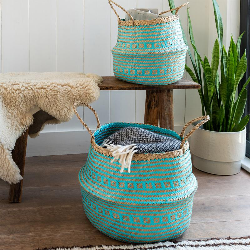 Seagrass basket with woven handle, Multi-purpose storage basket home organization accessory highly aesthetic wholesale available 6